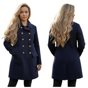 Lauren Ralph Lauren Lambswool Military Sweater Coat Navy Double Breasted L  F265
